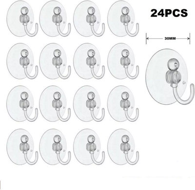 24 Pcs Window Suction Cup Hooks 30mm Sucker Towel Hanger Clear Plastic Hang Xmas - 3