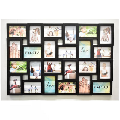 24 Pictures Multi Aperture Photo Frame For 24 Photos Holds 6x4 Inch Black