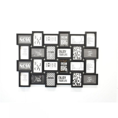 24 Pictures Multi Aperture Zig Zag Style Photo Frame Holds 6x4 inch Black