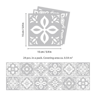 24 Pieces 15x15cm Andalu Light Grey Cement Spanish Tile Stickers