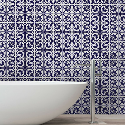 24 Pieces 15x15cm Betsy Monocromatic Dark Blue Victorian Tile Stickers - 5