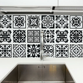 24 Pieces 15x15cm Calli Black and White Mediterranean Tile Stickers