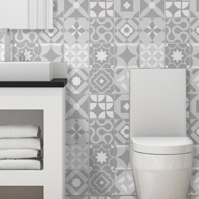 24 Pieces 15x15cm Campbell Cement Light Grey Retro Tile Stickers - 1