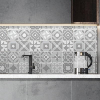 24 Pieces 15x15cm Campbell Cement Light Grey Retro Tile Stickers - 3