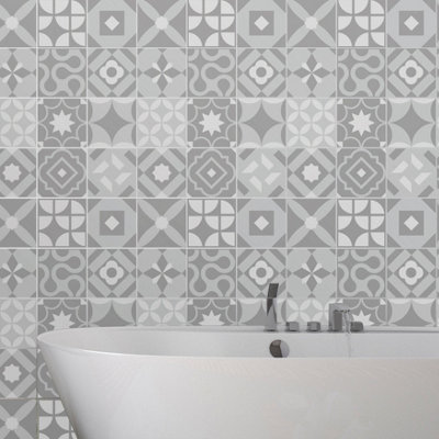 24 Pieces 15x15cm Campbell Cement Light Grey Retro Tile Stickers - 4