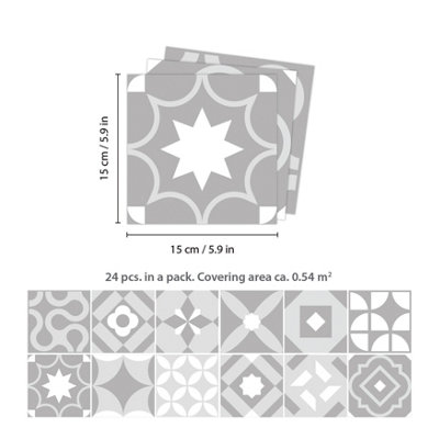24 Pieces 15x15cm Campbell Cement Light Grey Retro Tile Stickers - 5