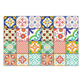 24 Pieces 15x15cm Classic Mediterranean Colourful Mixed 1 Tile Stickers