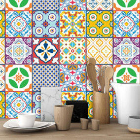 24 Pieces 15x15cm Classic Mediterranean Colourful Mixed 2 Tile Stickers