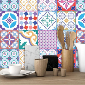 24 Pieces 15x15cm Classic Moroccan Colourful Mixed 1 Tile Stickers
