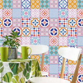 24 Pieces 15x15cm Classic Moroccan Colourful Mixed 2 Tile Stickers