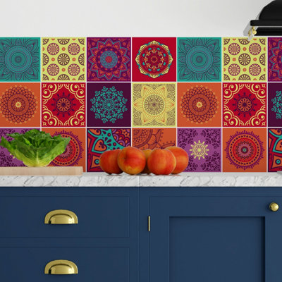 24 Pieces 15x15cm Colourful Mandala Tile Stickers