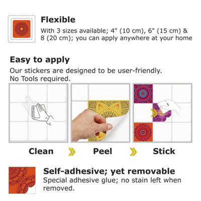 24 Pieces 15x15cm Colourful Mandala Tile Stickers - 4