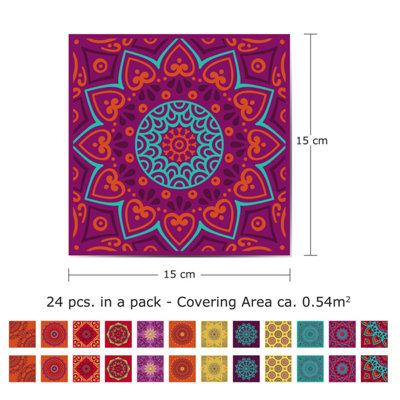 24 Pieces 15x15cm Colourful Mandala Tile Stickers - 6