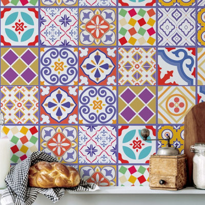 24 Pieces 15x15cm Colourful Moroccan Tile Stickers