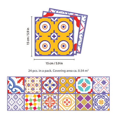 24 Pieces 15x15cm Colourful Moroccan Tile Stickers - 6