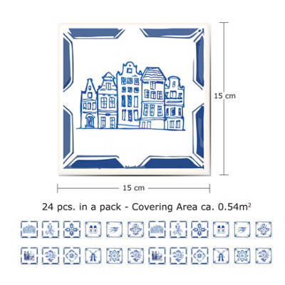 24 Pieces 15x15cm Dutch Blue Tile Stickers - 3