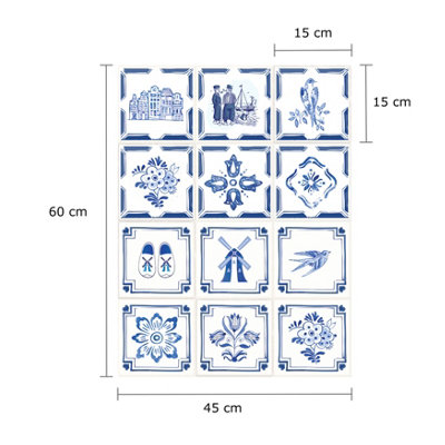 24 Pieces 15x15cm Dutch Blue Tile Stickers - 5