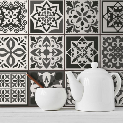 24 Pieces 15x15cm Ethor Dark Grey Mediterranean Tile Stickers