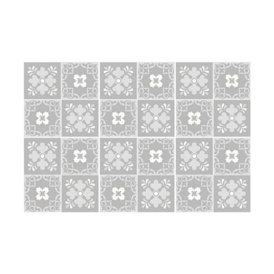 24 Pieces 15x15cm Ginnie Floral Light Grey Victorian Tile Stickers