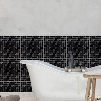 24 Pieces 15x15cm Glossy Black Porcelain Mosaic Tile Stickers