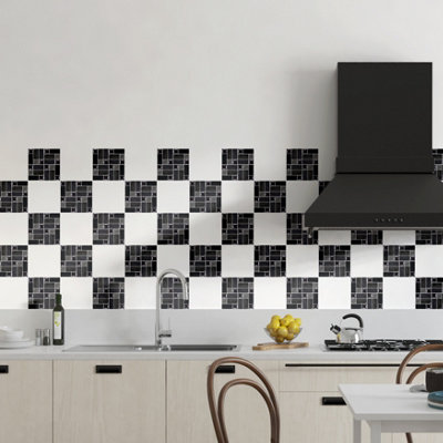 24 Pieces 15x15cm Glossy Black Porcelain Mosaic Tile Stickers - 4