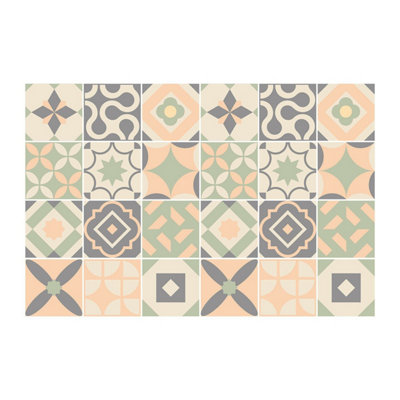 24 Pieces 15x15cm Kansas Baby Rose and Pastel Green Tile Stickers - 4