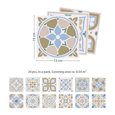 24 Pieces 15x15cm Light Sapphire and Parchment Traditional Spanish Tile Stickers - 5