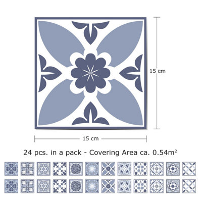 24 Pieces 15x15cm Lisbon Blue Tile Stickers - 5