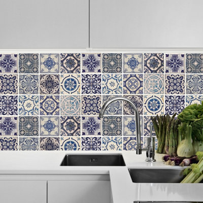 24 Pieces 15x15cm Malaga Spanish Blue Tile Stickers - 3