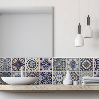 24 Pieces 15x15cm Malaga Spanish Blue Tile Stickers - 4
