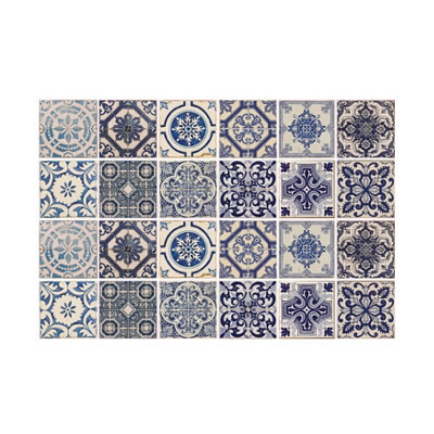 24 Pieces 15x15cm Malaga Spanish Blue Tile Stickers - 5