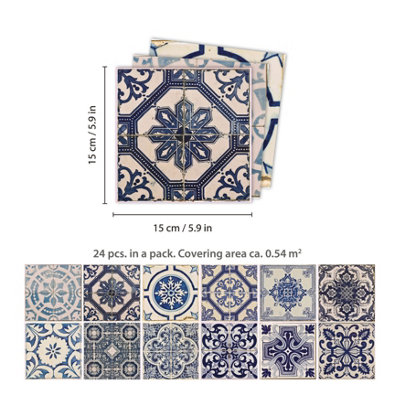 24 Pieces 15x15cm Malaga Spanish Blue Tile Stickers - 6