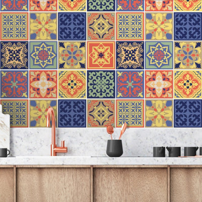 24 Pieces 15x15cm Mara Colourful Mix Mediterranean Tile Stickers - 4