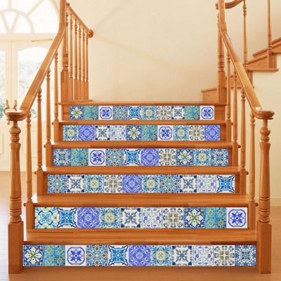 24 Pieces 15x15cm Mediterranean Sky Classic Blue Mosaic Tile Stickers