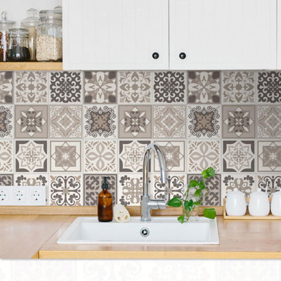 24 Pieces 15x15cm Noor Light Brown Beige Mediteranean Tile Stickers - 3