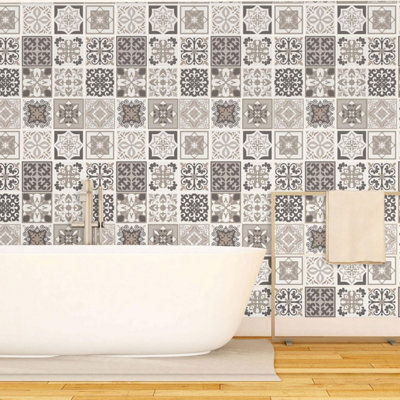24 Pieces 15x15cm Noor Light Brown Beige Mediteranean Tile Stickers - 4
