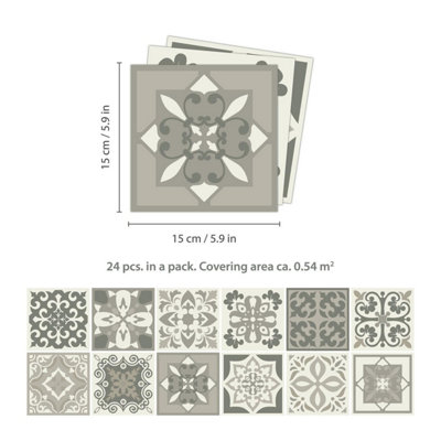 24 Pieces 15x15cm Noor Light Brown Beige Mediteranean Tile Stickers - 5