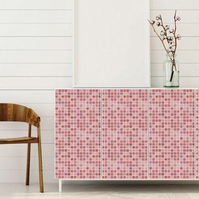 24 Pieces 15x15cm Pink Marble Vintage Azulejo Mosaic Tile Stickers