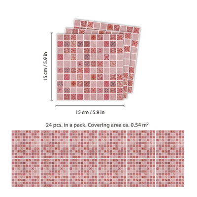 24 Pieces 15x15cm Pink Marble Vintage Azulejo Mosaic Tile Stickers - 5