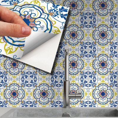 24 Pieces 15x15cm Porto Blue and Yellow Azulejo Tile Stickers Price Comparisons | Compare The Build