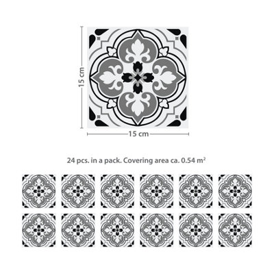 24 Pieces 15x15cm Seamless Antique Floral Tile Stickers - 5
