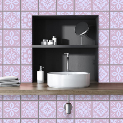 24 Pieces 15x15cm Sevilla Ligh Pink Spanish Tile Stickers