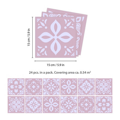 24 Pieces 15x15cm Sevilla Ligh Pink Spanish Tile Stickers - 5