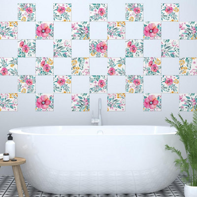 24 Pieces 15x15cm Sweet Spring Bouquet Tile Stickers | DIY at B&Q