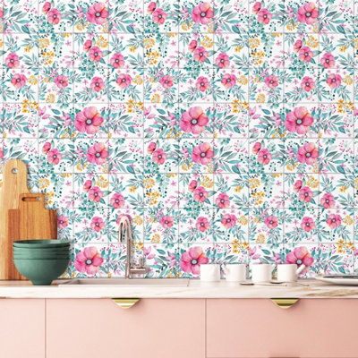 24 Pieces 15x15cm Sweet Spring Bouquet Tile Stickers