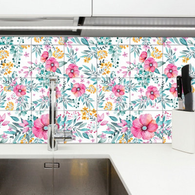 24 Pieces 15x15cm Sweet Spring Bouquet Tile Stickers - 4