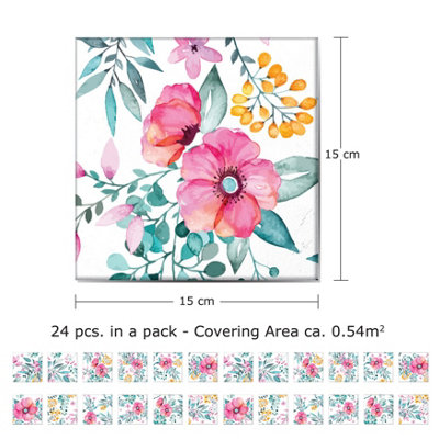 24 Pieces 15x15cm Sweet Spring Bouquet Tile Stickers - 6