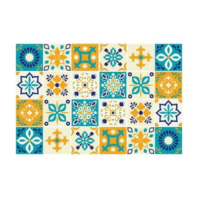 24 Pieces 15x15cm Temara Yellow and Blue Moroccan Tile Stickers
