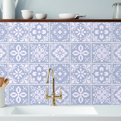 24 Pieces 15x15cm Triana Blue Cemente Spanish Tile Stickers