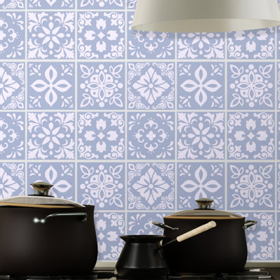 24 Pieces 15x15cm Triana Blue Cemente Spanish Tile Stickers - 4